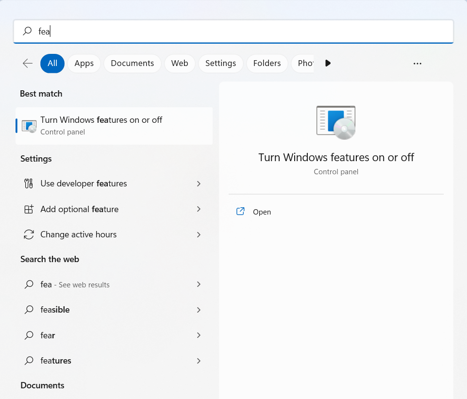 Windows Features Search